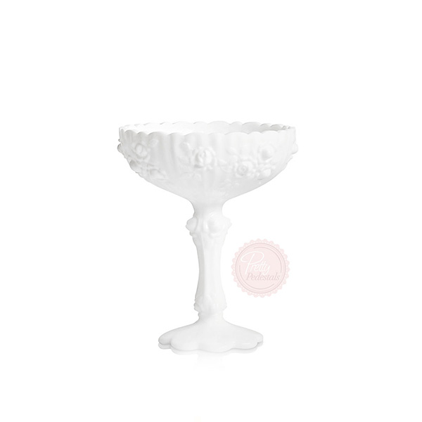 Milk Glass Embossed Rose Compote