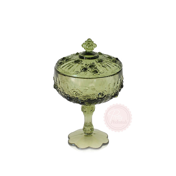 Forest Green Embossed Rose Compote
