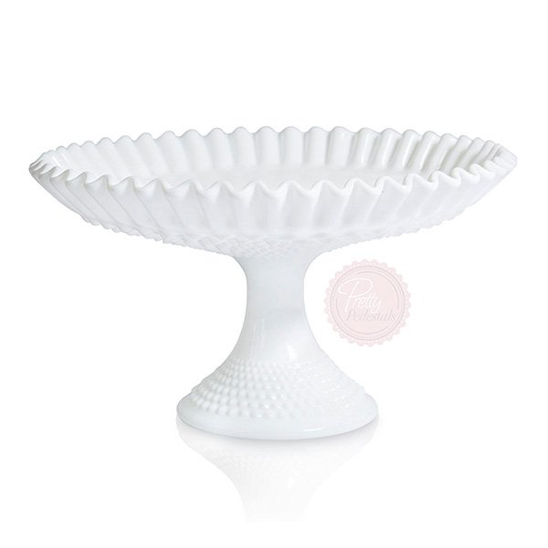 Milk Glass Beaded Ruffle Large Compote