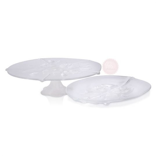 clear cake stand and plate hire