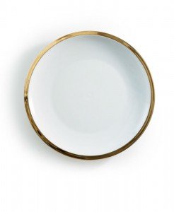 gold edge dinner plate hire