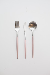 pink and silver cutlery hire