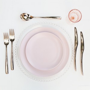 pink dinner plate hire