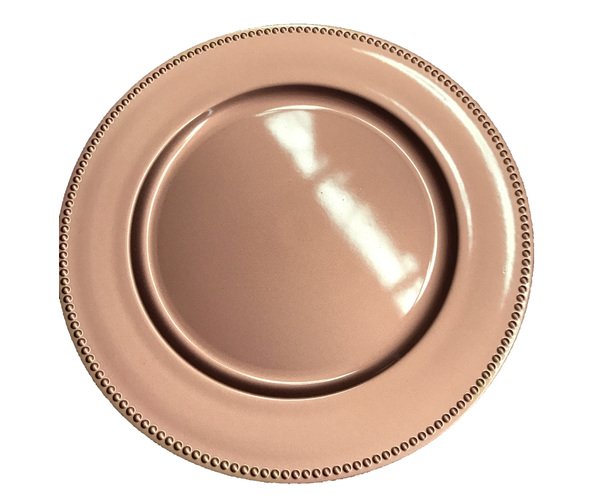 Acrylic Beaded Rose Gold Charger Plate Hire