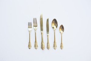 vintage gold cutlery hire