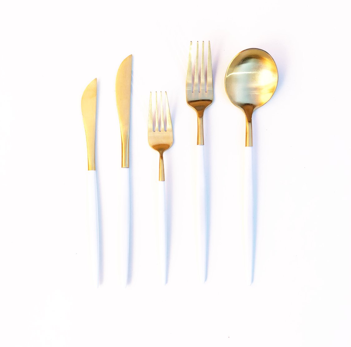 White and Gold Cutlery Hire – Contemporary Style