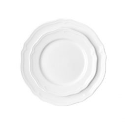 scroll white dinnerware hire