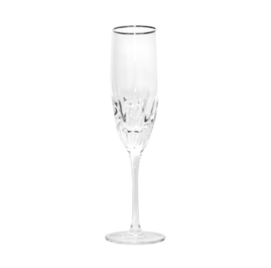 silver rim champagne glass hire