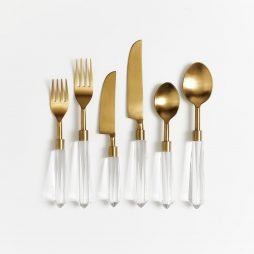 clear and gold cutlery hire