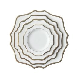 ornate white and gold dinnerware hire