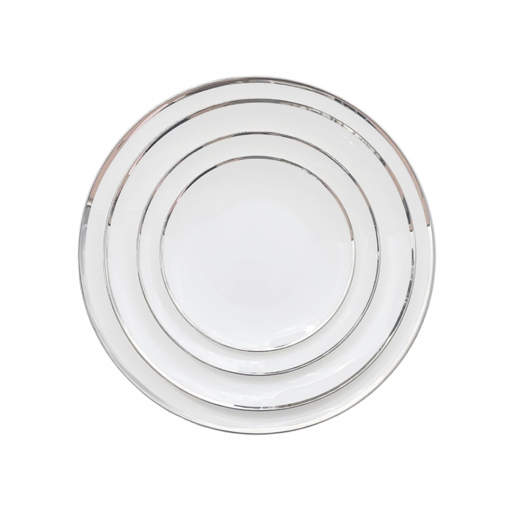 White And Silver Dinnerware Hire The Pretty Table Hire