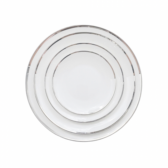 white and silver dinnerware hire