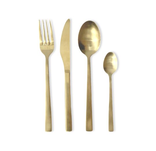 brushed gold cutlery hire