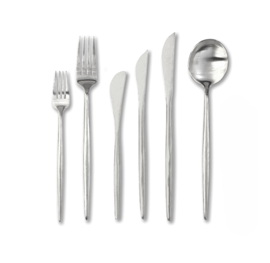 brushed silver cutlery hire