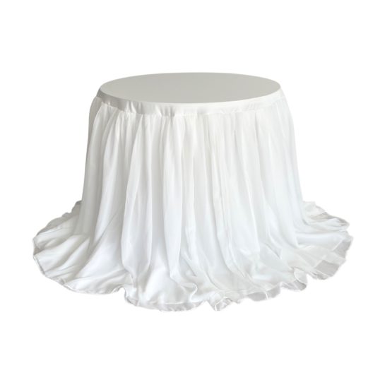 white pleated tablecloth hire