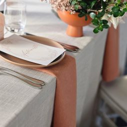 caramel tablecloth hire