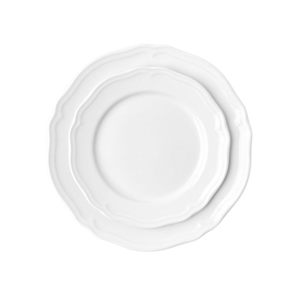 scroll white dinnerware hire