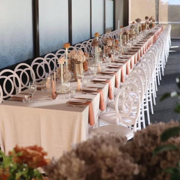 caramel tablecloth hire